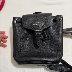 Coach Pebbled Mini Black Leather Backpack